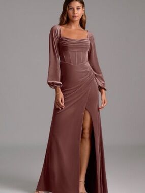 Azazie NWT Long Sleeve Square Neck Velvet Dress